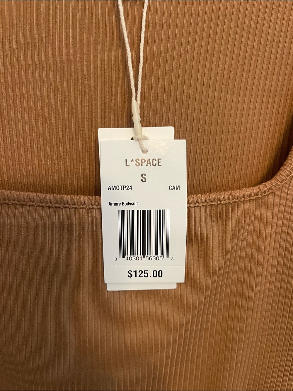 L*Space Amore Long-Sleeve Square-Neck Bodysuit In Camel NWT Small - Picture 6 of 7